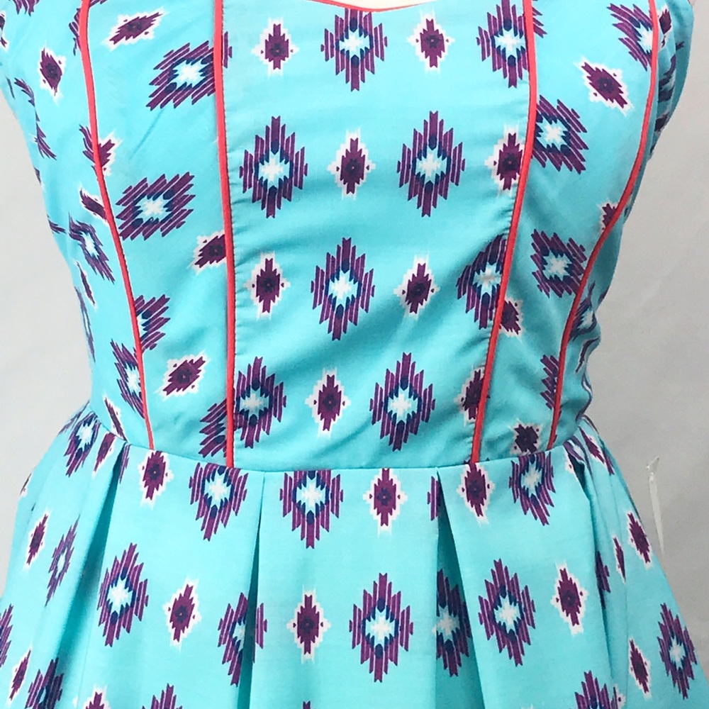 NWT Aztec Print Strapless Fit and Flare Dress - Picture 2 of 6